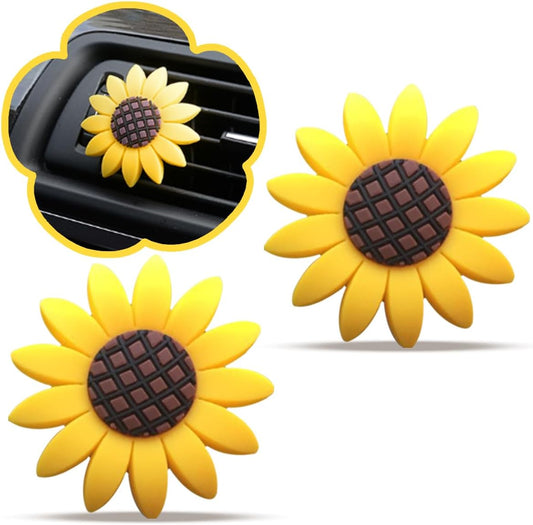 Sunflower Air Vent Clip, Sunflower Car Air Vent Decoration, Cute Car Clip Interior Air Conditioner Outlet Clip Charm, Flower Prensent Accessories for Women, Yellow (2PCS)