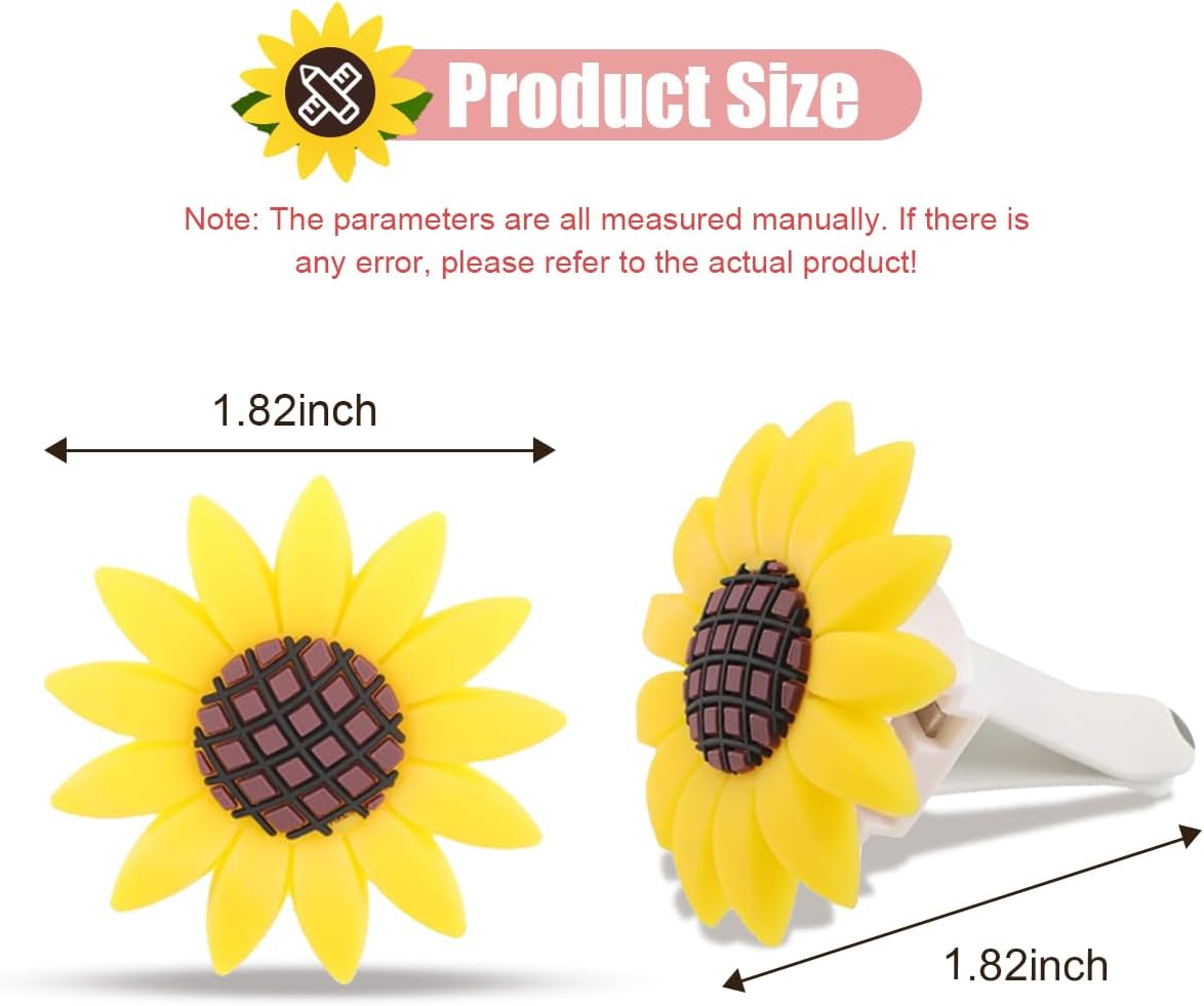 Sunflower Air Vent Clip, Sunflower Car Air Vent Decoration, Cute Car Clip Interior Air Conditioner Outlet Clip Charm, Flower Prensent Accessories for Women, Yellow (2PCS)