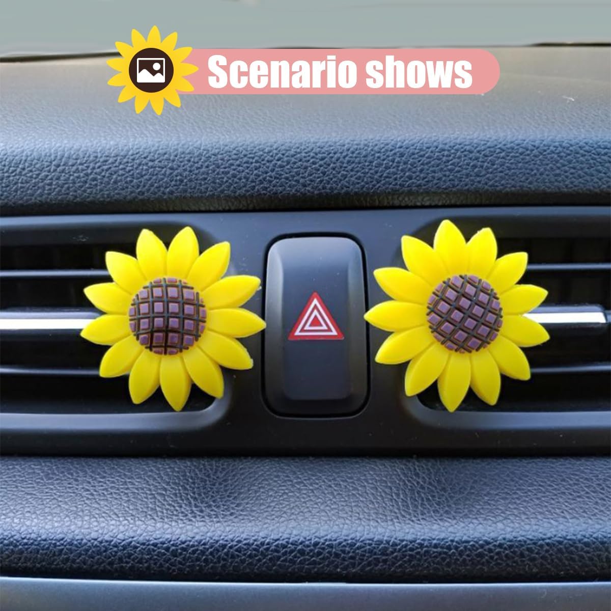 Sunflower Air Vent Clip, Sunflower Car Air Vent Decoration, Cute Car Clip Interior Air Conditioner Outlet Clip Charm, Flower Prensent Accessories for Women, Yellow (2PCS)