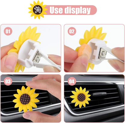 Sunflower Air Vent Clip, Sunflower Car Air Vent Decoration, Cute Car Clip Interior Air Conditioner Outlet Clip Charm, Flower Prensent Accessories for Women, Yellow (2PCS)