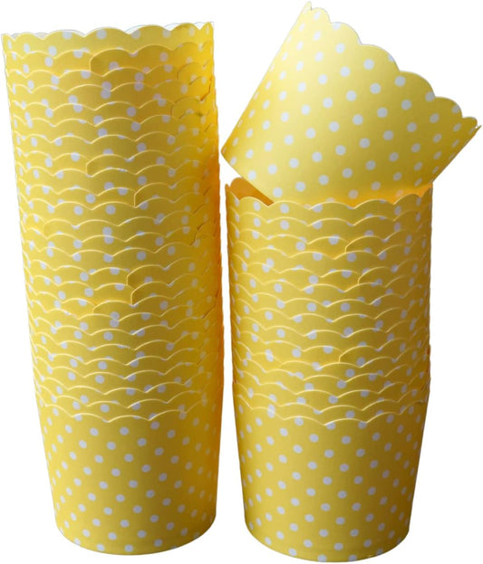 Paper Baking Cups (Polka Dots), Greaseproof Disposable Cupcake Liners (Yellow, Large Cups (50-Pack))