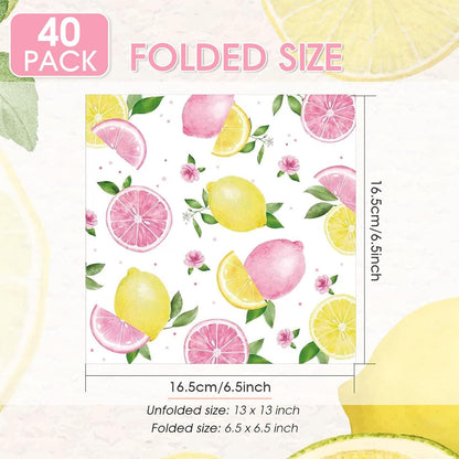 40Pcs Lemons Paper Napkins Yellow Citrus Fruit Disposable Party Napkin Citrus Decorative Dinner Napkin Luncheon Napkins for Party Supplies Table Decor