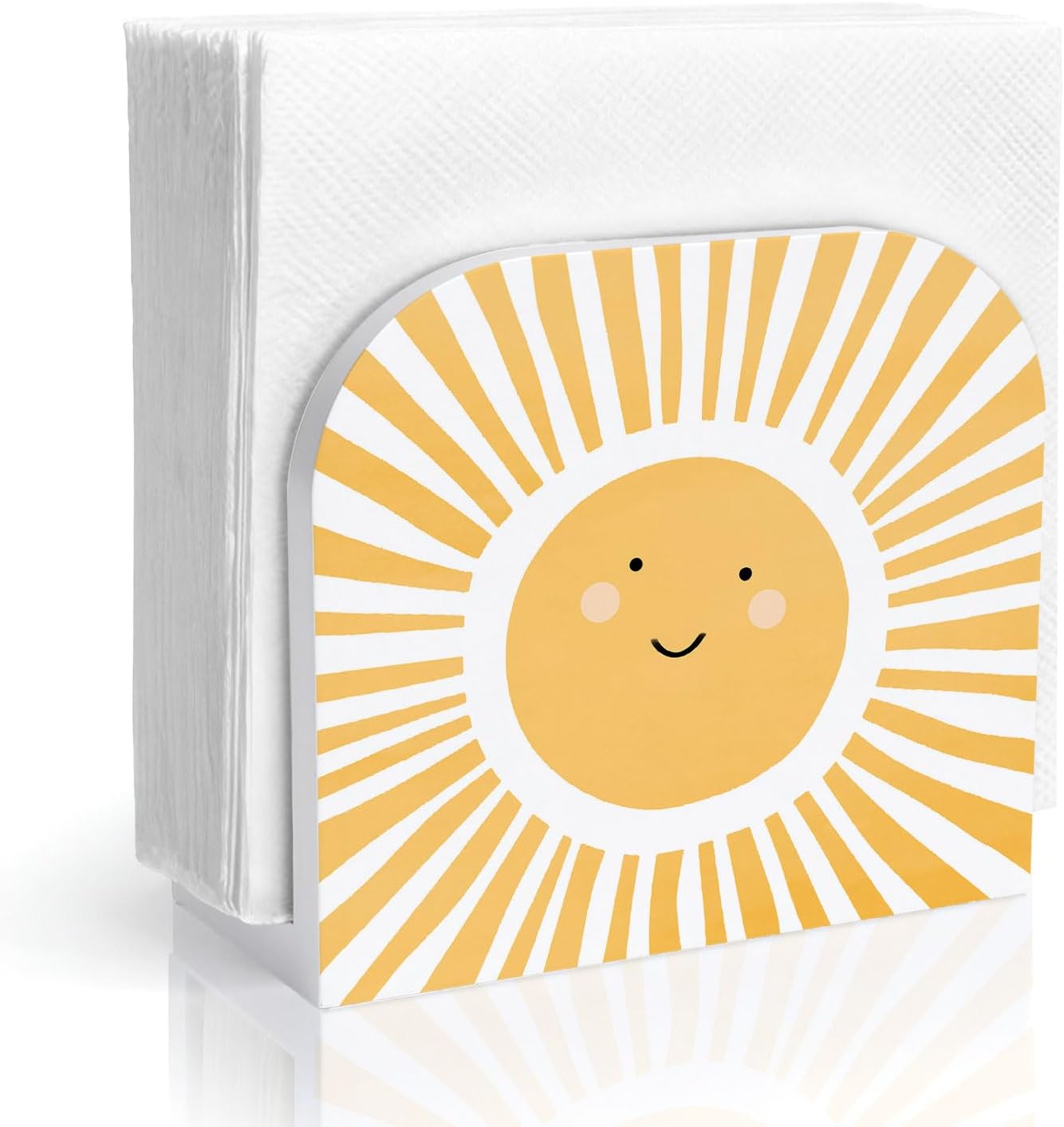 Boho Sun Wood Napkin Holder for Table, Yellow Cute Sunshine Sunlight Wooden Standing Napkin Dispenser for Home Kitchen Dining Room Party Cafe Bar Decorations