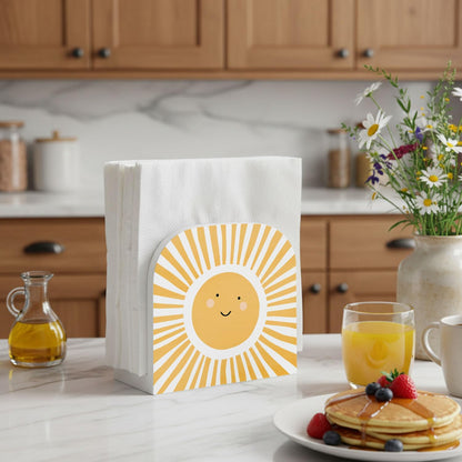 Boho Sun Wood Napkin Holder for Table, Yellow Cute Sunshine Sunlight Wooden Standing Napkin Dispenser for Home Kitchen Dining Room Party Cafe Bar Decorations