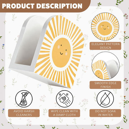 Boho Sun Wood Napkin Holder for Table, Yellow Cute Sunshine Sunlight Wooden Standing Napkin Dispenser for Home Kitchen Dining Room Party Cafe Bar Decorations
