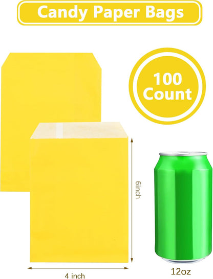 Yellow Paper Treat Bags 6 x 4 Yellow Paper Candy Bags for Candy Buffet (100 CT, 6 x 4 IN)