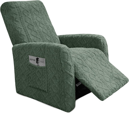 Recliner Chair Covers Small Lazy Boy Reclining Slipcover,Green | 4 Pieces Stretch Plush Small Recliner Sofa Slipcover with Pocket,Pets Friendly,Furniture Protector for Living Room