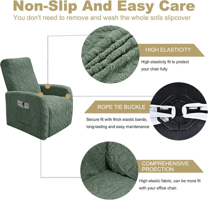 Recliner Chair Covers Small Lazy Boy Reclining Slipcover,Green | 4 Pieces Stretch Plush Small Recliner Sofa Slipcover with Pocket,Pets Friendly,Furniture Protector for Living Room