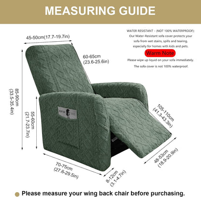 Recliner Chair Covers Small Lazy Boy Reclining Slipcover,Green | 4 Pieces Stretch Plush Small Recliner Sofa Slipcover with Pocket,Pets Friendly,Furniture Protector for Living Room