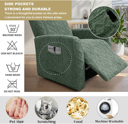 Recliner Chair Covers Small Lazy Boy Reclining Slipcover,Green | 4 Pieces Stretch Plush Small Recliner Sofa Slipcover with Pocket,Pets Friendly,Furniture Protector for Living Room