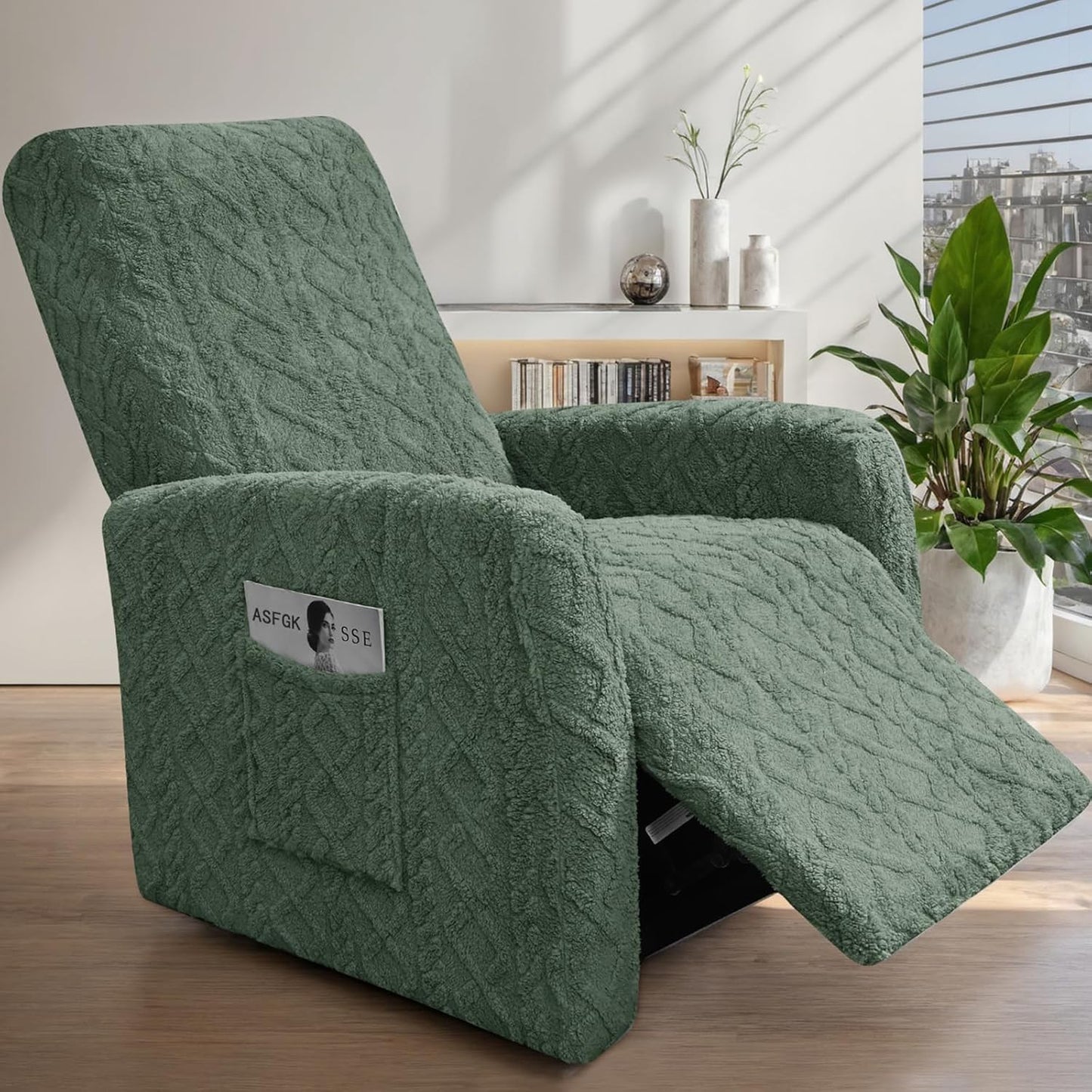 Recliner Chair Covers Small Lazy Boy Reclining Slipcover,Green | 4 Pieces Stretch Plush Small Recliner Sofa Slipcover with Pocket,Pets Friendly,Furniture Protector for Living Room