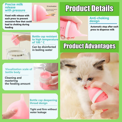 Kitten Bottles for Nursing,Puppy Bottles for Nursing Puppy Milk, Anti-Choking Puppy Feeder Design, with 2 Extra Replaceable Silicone Nipples for Convenient Replacement(Yellow)