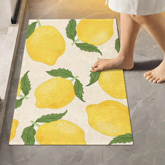 Yellow Lemon Bath Mats for Bathroom Floor Ultra Soft Bathmat Absorption Bathroom Rugs Non Slip Washable-Re