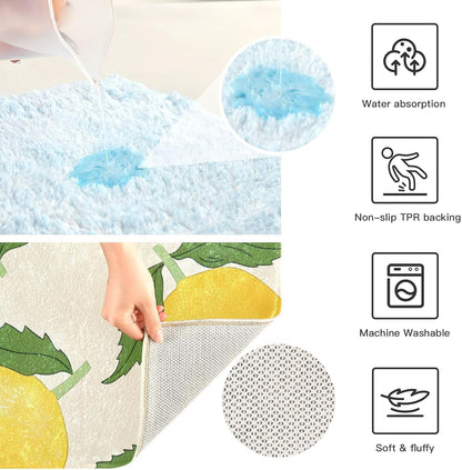 Yellow Lemon Bath Mats for Bathroom Floor Ultra Soft Bathmat Absorption Bathroom Rugs Non Slip Washable-Re