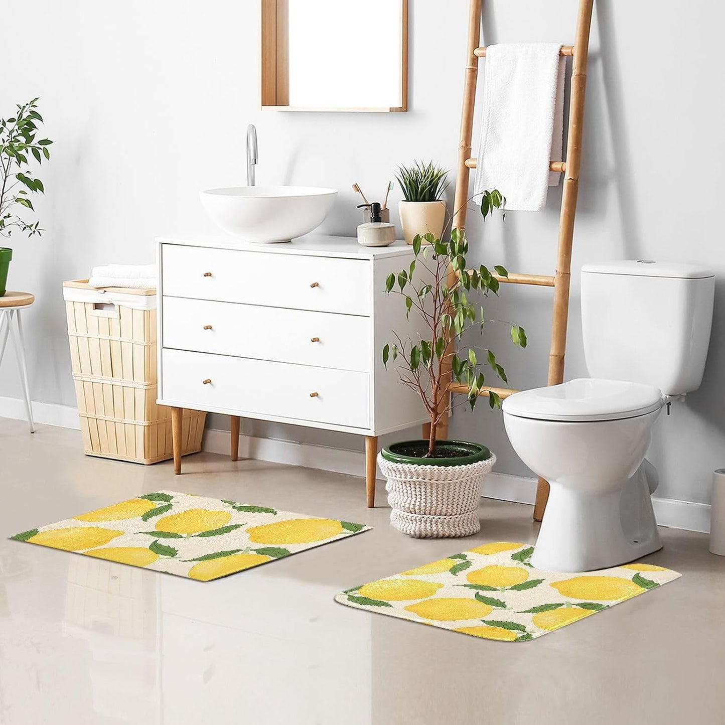Yellow Lemon Bath Mats for Bathroom Floor Ultra Soft Bathmat Absorption Bathroom Rugs Non Slip Washable-Re