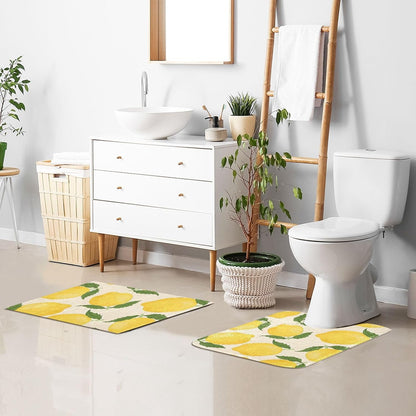 Yellow Lemon Bath Mats for Bathroom Floor Ultra Soft Bathmat Absorption Bathroom Rugs Non Slip Washable-Re