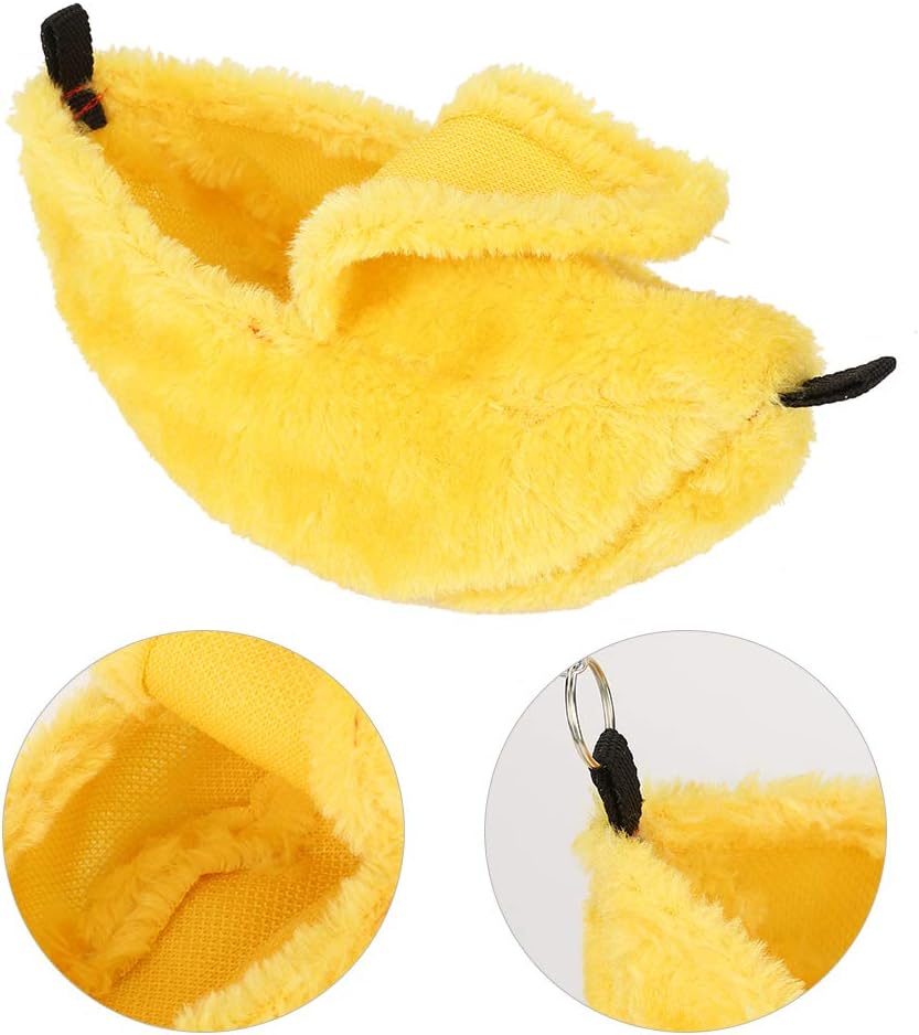 Pet Bed Plush Banana Shaped 6.5cm Hanging Hamster Bedding Soft Washable 2 in 1 House and Swing for Hamsters Rats Guinea Pigs Small Pets (Yellow)