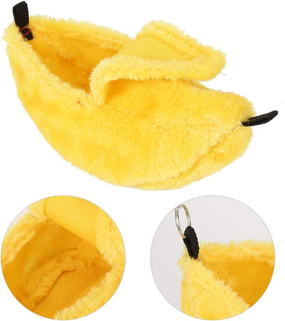 Pet Bed Plush Banana Shaped 6.5cm Hanging Hamster Bedding Soft Washable 2 in 1 House and Swing for Hamsters Rats Guinea Pigs Small Pets (Yellow)