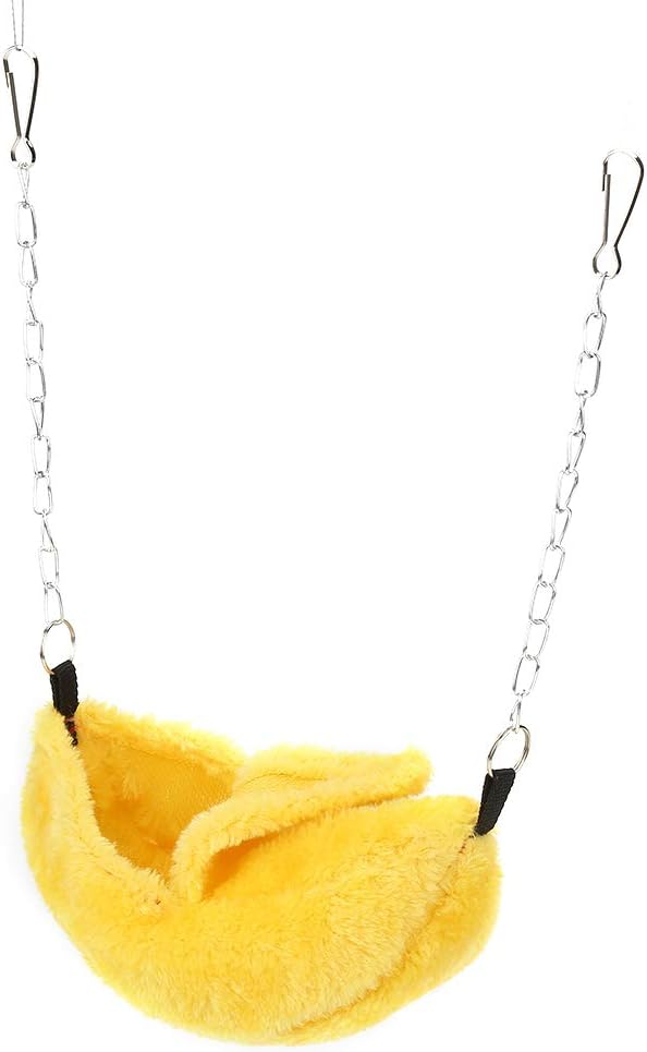 Pet Bed Plush Banana Shaped 6.5cm Hanging Hamster Bedding Soft Washable 2 in 1 House and Swing for Hamsters Rats Guinea Pigs Small Pets (Yellow)