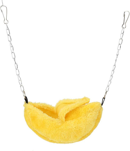 Pet Bed Plush Banana Shaped 6.5cm Hanging Hamster Bedding Soft Washable 2 in 1 House and Swing for Hamsters Rats Guinea Pigs Small Pets (Yellow)