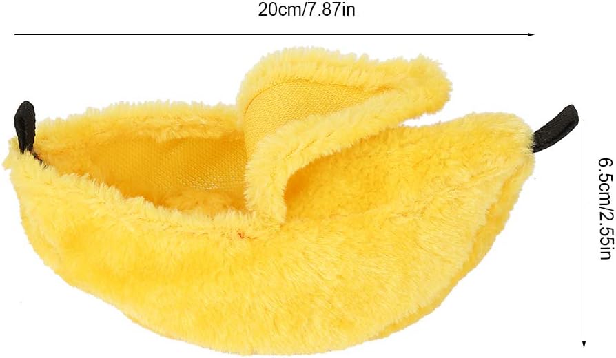 Pet Bed Plush Banana Shaped 6.5cm Hanging Hamster Bedding Soft Washable 2 in 1 House and Swing for Hamsters Rats Guinea Pigs Small Pets (Yellow)