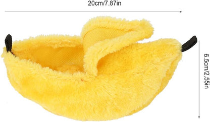 Pet Bed Plush Banana Shaped 6.5cm Hanging Hamster Bedding Soft Washable 2 in 1 House and Swing for Hamsters Rats Guinea Pigs Small Pets (Yellow)