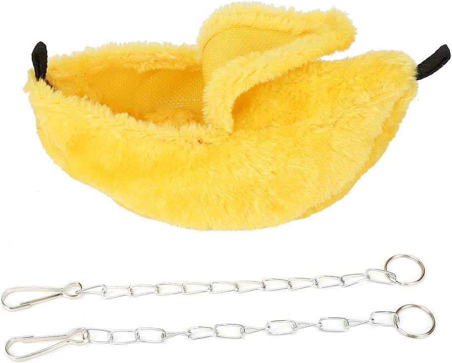 Pet Bed Plush Banana Shaped 6.5cm Hanging Hamster Bedding Soft Washable 2 in 1 House and Swing for Hamsters Rats Guinea Pigs Small Pets (Yellow)