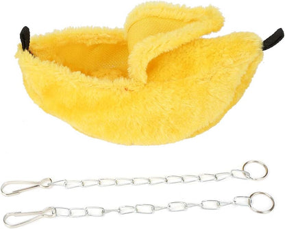 Pet Bed Plush Banana Shaped 6.5cm Hanging Hamster Bedding Soft Washable 2 in 1 House and Swing for Hamsters Rats Guinea Pigs Small Pets (Yellow)