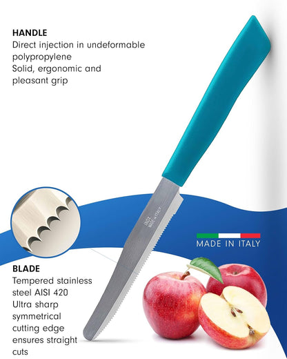 6 kitchen Knives - 4.3"/11cm Italian Stainless Steel Serrated Vegetable/Steak/Table Knife Cutlery, Rounded Tip (Yellow)