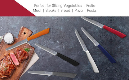 6 kitchen Knives - 4.3"/11cm Italian Stainless Steel Serrated Vegetable/Steak/Table Knife Cutlery, Rounded Tip (Yellow)
