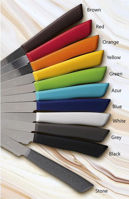 6 kitchen Knives - 4.3"/11cm Italian Stainless Steel Serrated Vegetable/Steak/Table Knife Cutlery, Rounded Tip (Yellow)
