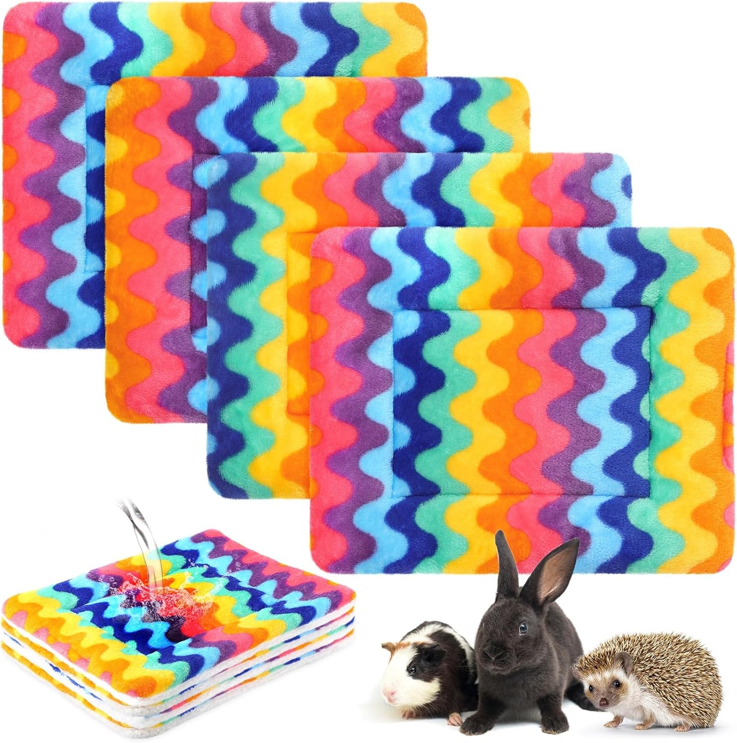 Haull 4 Pcs Waterproof Guinea Pig Bedding Soft Dog Cat Bed Crate Mat Small Animal Plush Cage Liners Rabbit Bunny Kennel Pad Reversible Cozy Pee Thickened Hamster Pad(Tie Dyed,13 x 18.5 Inch)