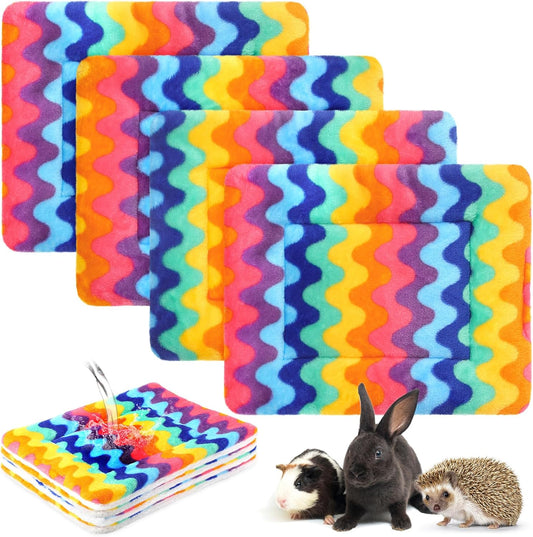 Haull 4 Pcs Waterproof Guinea Pig Bedding Soft Dog Cat Bed Crate Mat Small Animal Plush Cage Liners Rabbit Bunny Kennel Pad Reversible Cozy Pee Thickened Hamster Pad(Tie Dyed,13 x 18.5 Inch)