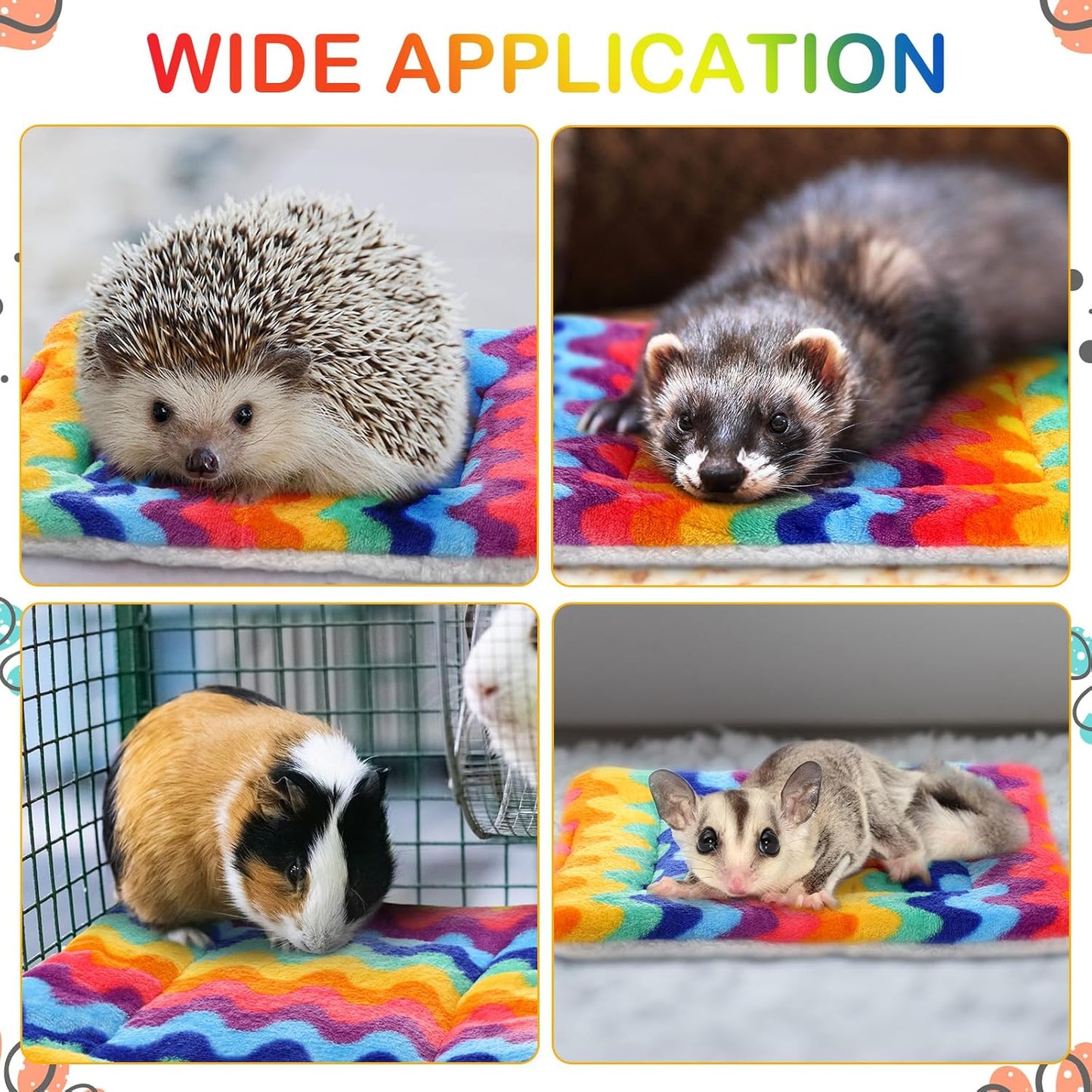 Haull 4 Pcs Waterproof Guinea Pig Bedding Soft Dog Cat Bed Crate Mat Small Animal Plush Cage Liners Rabbit Bunny Kennel Pad Reversible Cozy Pee Thickened Hamster Pad(Tie Dyed,13 x 18.5 Inch)