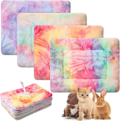 Haull 4 Pcs Waterproof Guinea Pig Bedding Soft Dog Cat Bed Crate Mat Small Animal Plush Cage Liners Rabbit Bunny Kennel Pad Reversible Cozy Pee Thickened Hamster Pad(Tie Dyed,13 x 18.5 Inch)