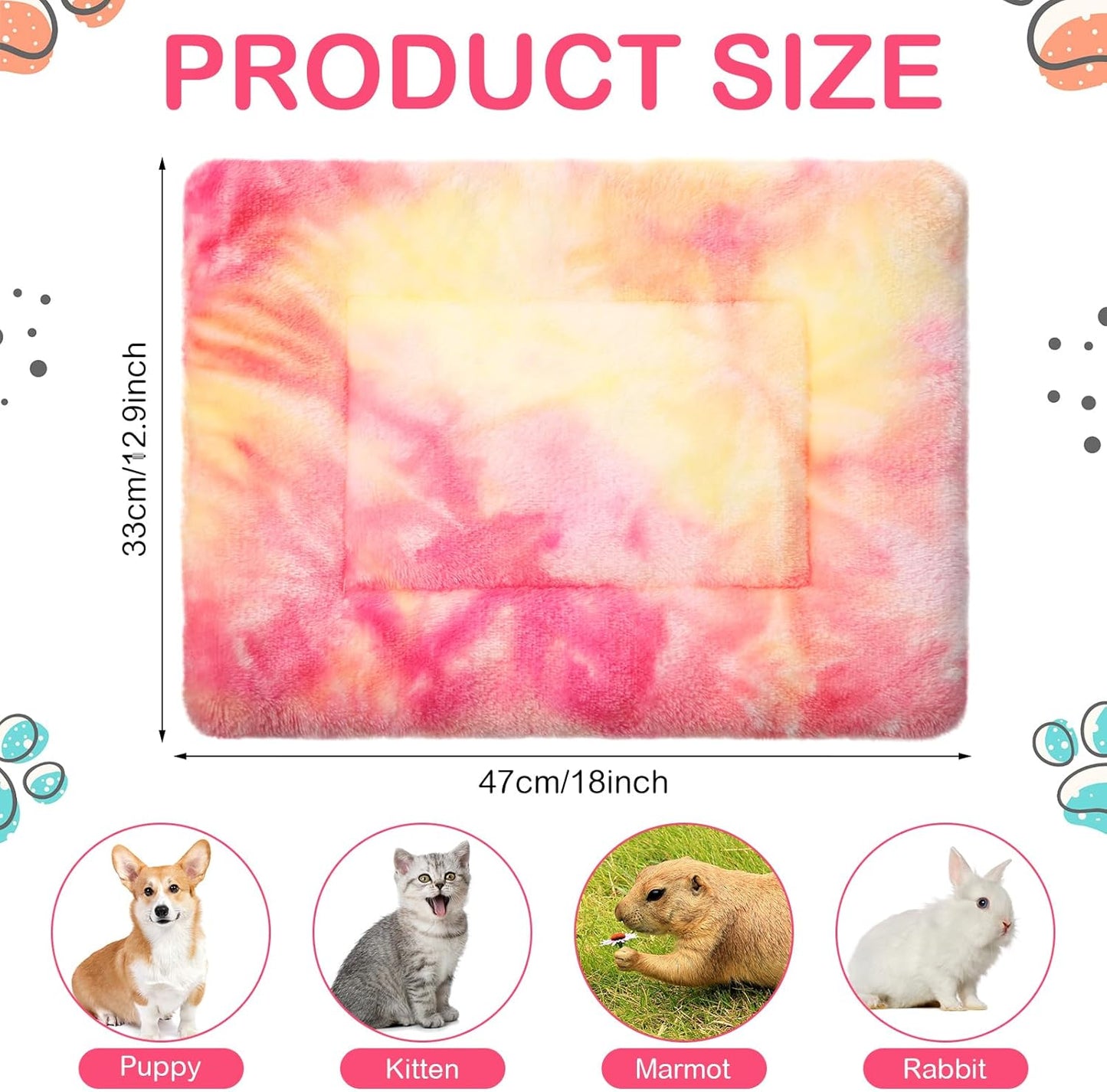 Haull 4 Pcs Waterproof Guinea Pig Bedding Soft Dog Cat Bed Crate Mat Small Animal Plush Cage Liners Rabbit Bunny Kennel Pad Reversible Cozy Pee Thickened Hamster Pad(Tie Dyed,13 x 18.5 Inch)