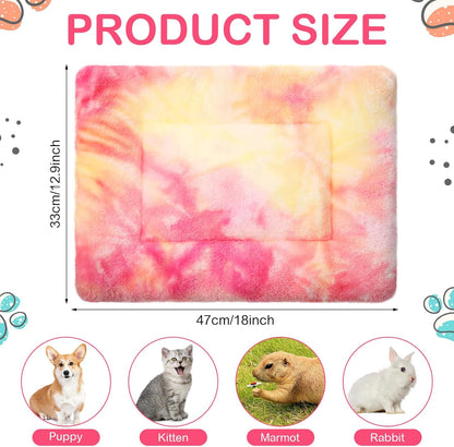 Haull 4 Pcs Waterproof Guinea Pig Bedding Soft Dog Cat Bed Crate Mat Small Animal Plush Cage Liners Rabbit Bunny Kennel Pad Reversible Cozy Pee Thickened Hamster Pad(Tie Dyed,13 x 18.5 Inch)