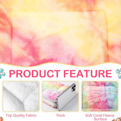 Haull 4 Pcs Waterproof Guinea Pig Bedding Soft Dog Cat Bed Crate Mat Small Animal Plush Cage Liners Rabbit Bunny Kennel Pad Reversible Cozy Pee Thickened Hamster Pad(Tie Dyed,13 x 18.5 Inch)