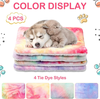 Haull 4 Pcs Waterproof Guinea Pig Bedding Soft Dog Cat Bed Crate Mat Small Animal Plush Cage Liners Rabbit Bunny Kennel Pad Reversible Cozy Pee Thickened Hamster Pad(Tie Dyed,13 x 18.5 Inch)