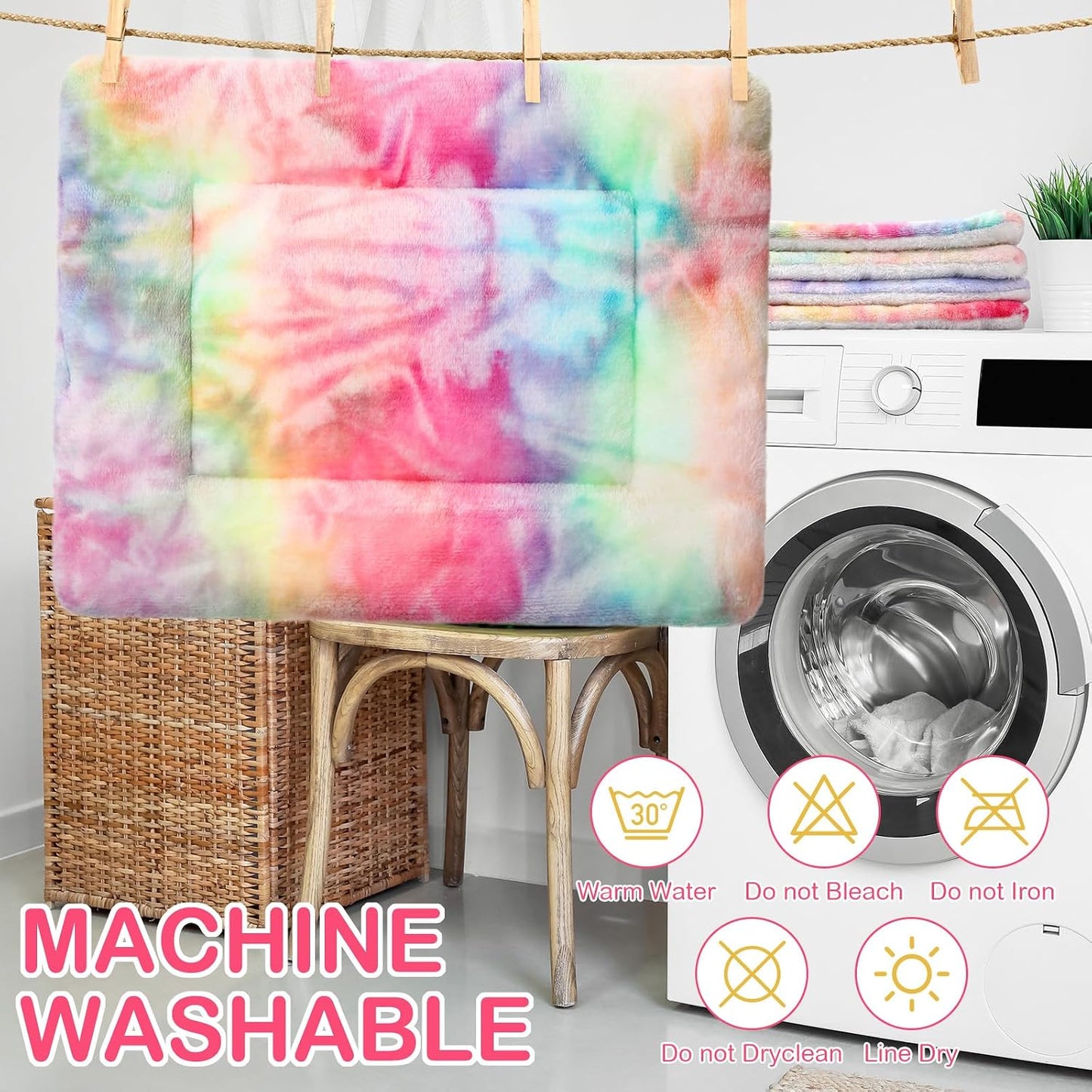 Haull 4 Pcs Waterproof Guinea Pig Bedding Soft Dog Cat Bed Crate Mat Small Animal Plush Cage Liners Rabbit Bunny Kennel Pad Reversible Cozy Pee Thickened Hamster Pad(Tie Dyed,13 x 18.5 Inch)