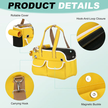 Cat Carrier for Pet, Adjustable Shoulder Strap, Breathable Dog Carrier Cat Carrying Case Animal Travel Bag Up to 16.5 lbs (Yellow), Intended for Hiking/Camping/Traveling