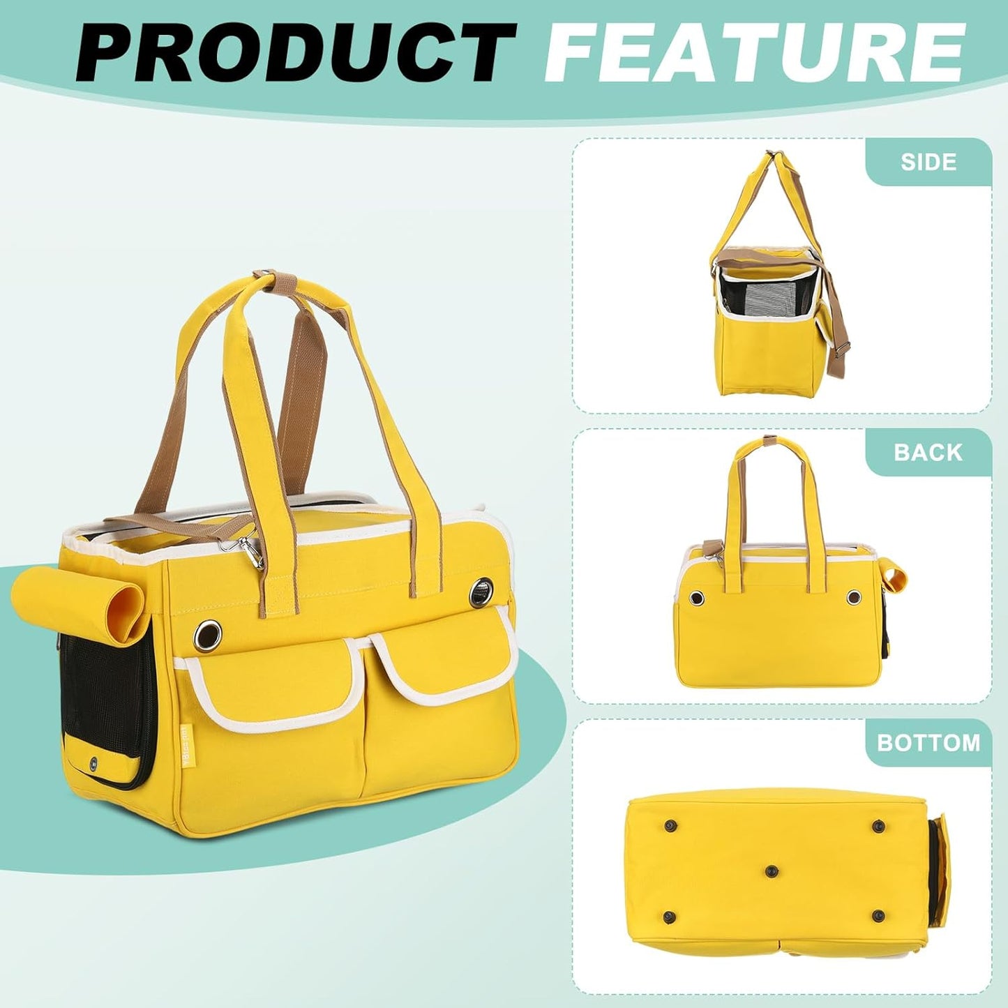 Cat Carrier for Pet, Adjustable Shoulder Strap, Breathable Dog Carrier Cat Carrying Case Animal Travel Bag Up to 16.5 lbs (Yellow), Intended for Hiking/Camping/Traveling