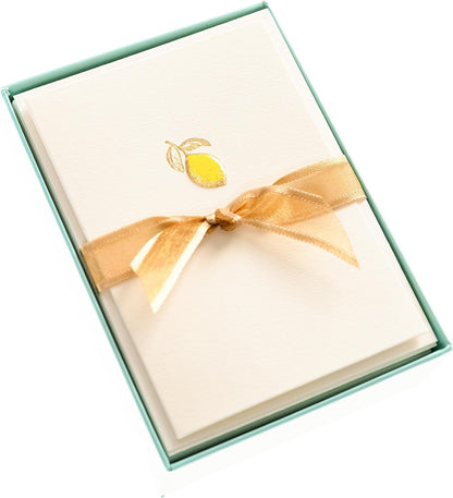 Graphique La Petite Presse Lemon Boxed Notes | Blank Note Cards with Envelopes | 10 Count All Occasion Greeting Card Set | 3.25 x 4.75 Inches | High Quality Thick Paper Stationery with Unique Design
