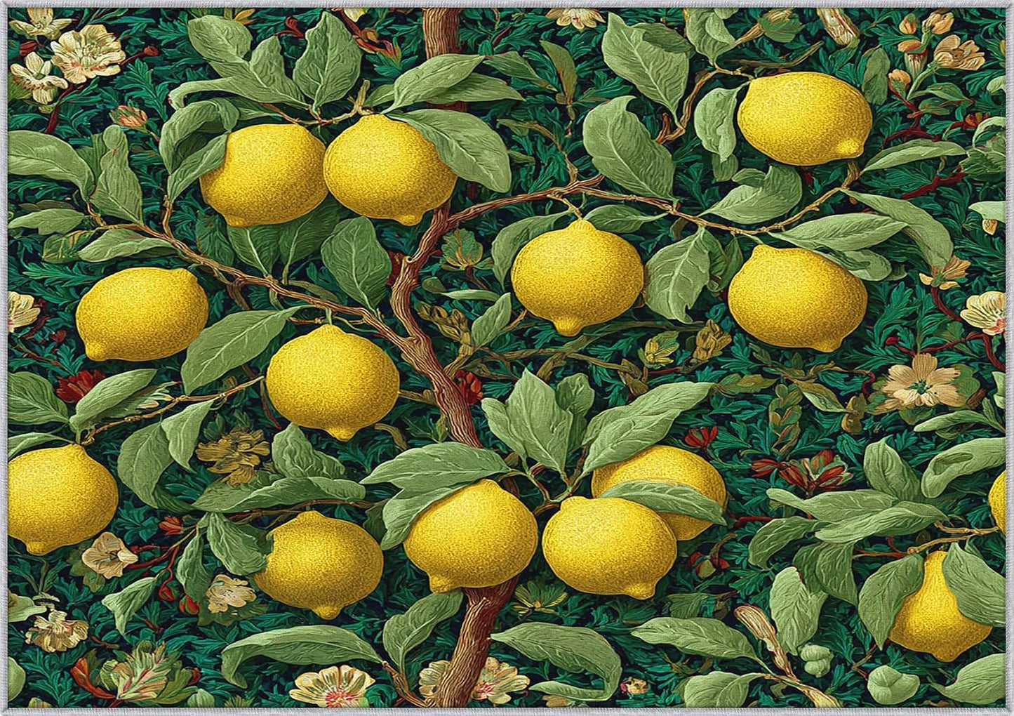 Lemon Rug 4x5, Washable Botanical Green Maximalist Pattern Washable Area Rugs for Living Room, Lemon Home Accessories, Soft Non Slip Thin (BH60)