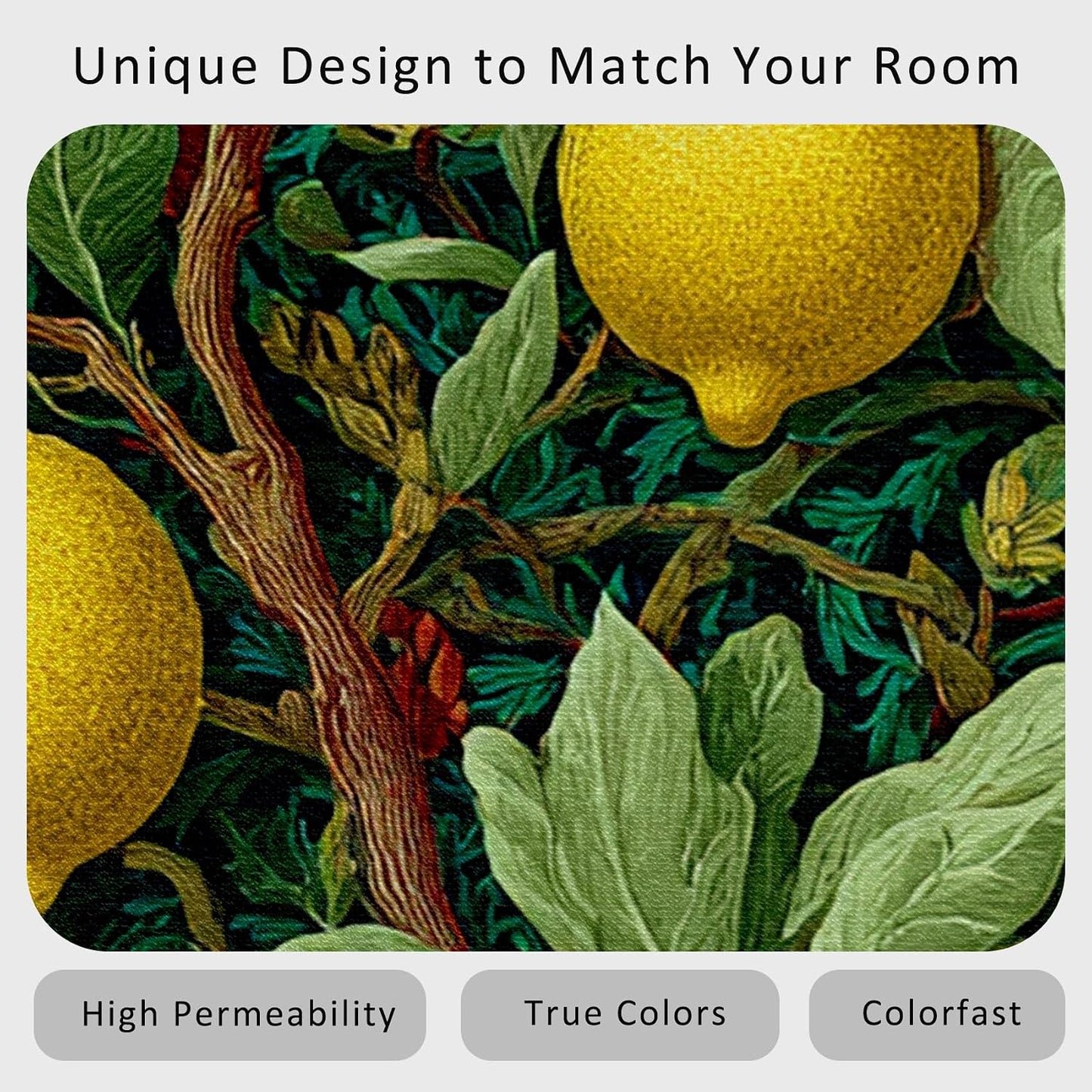 Lemon Rug 4x5, Washable Botanical Green Maximalist Pattern Washable Area Rugs for Living Room, Lemon Home Accessories, Soft Non Slip Thin (BH60)