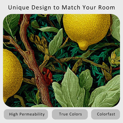 Lemon Rug 4x5, Washable Botanical Green Maximalist Pattern Washable Area Rugs for Living Room, Lemon Home Accessories, Soft Non Slip Thin (BH60)