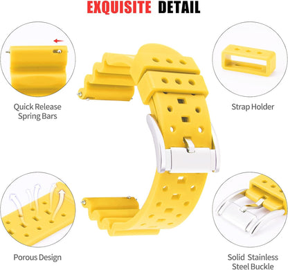 Silicone Watch Bands Quick Release Ventilated Supple Replacement Rubber Watch Strap 20mm/22mm/24mm Smart Watch Bands for Men/Women 7 Colors(Black/Blue/Orange/Green/Grey/Yellow/Red)