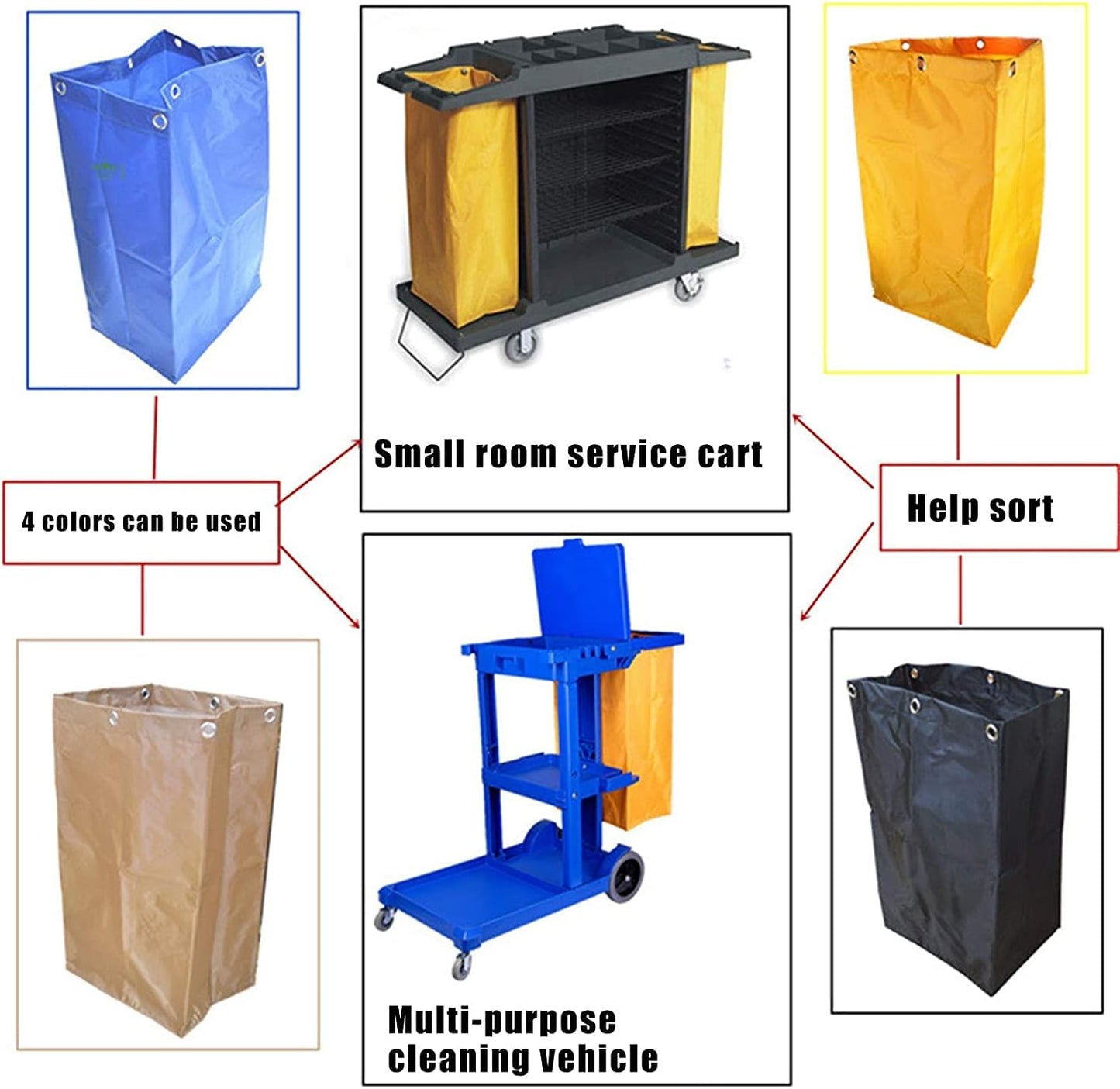 Replacement Janitorial Cart Bag,Waterproof High Capacity Thickened Housekeeping Commercial Janitorial Cleaning Cart Bag(16 x 11 x 27inches) (Yellow)