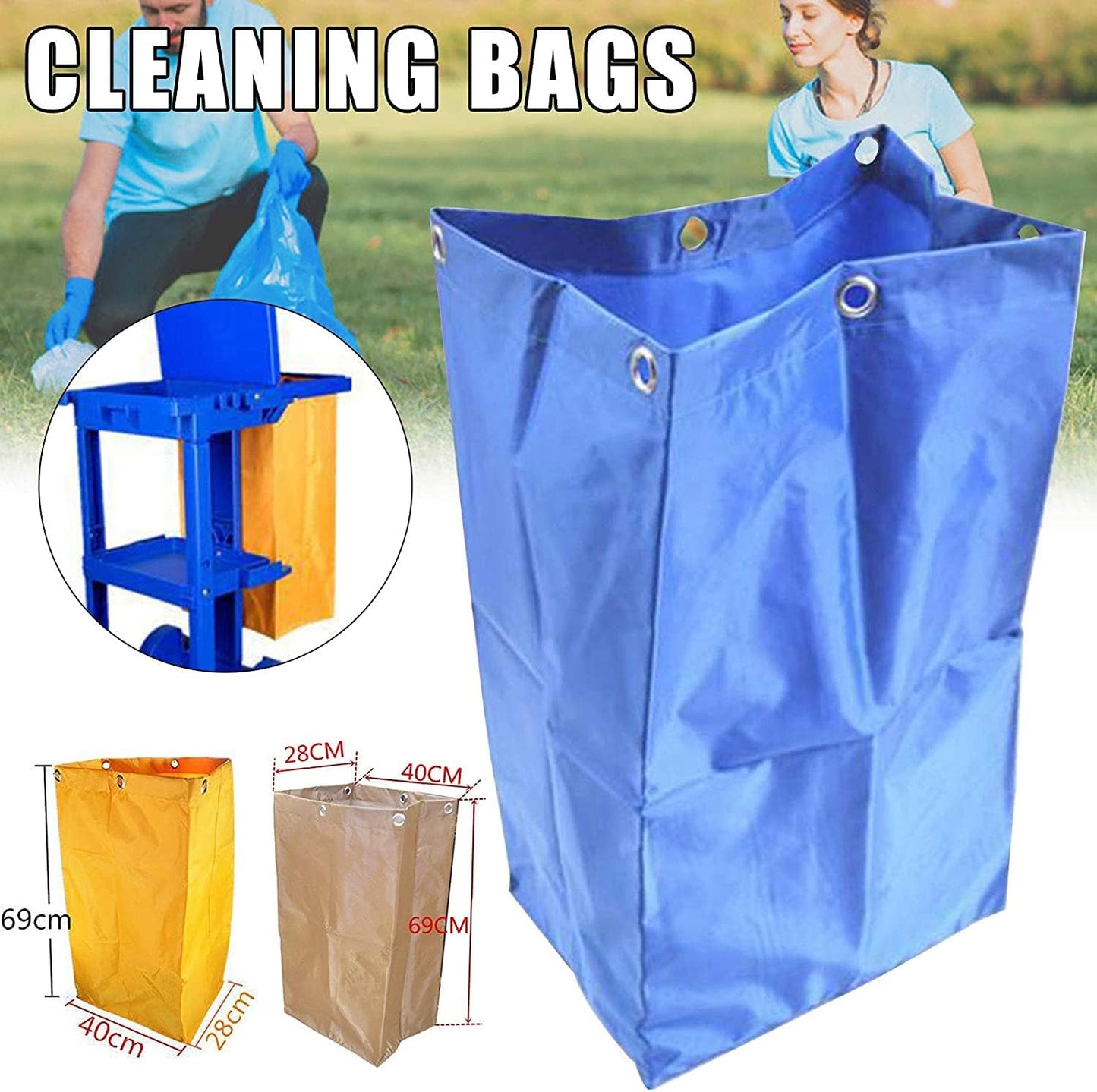 Replacement Janitorial Cart Bag,Waterproof High Capacity Thickened Housekeeping Commercial Janitorial Cleaning Cart Bag(16 x 11 x 27inches) (Yellow)