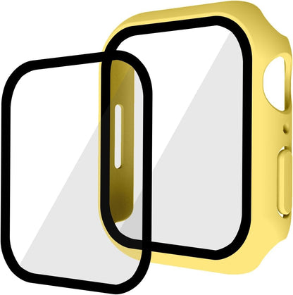 2 in 1 Design Hard PC Case with Tempered Glass Screen Protector for Apple Watch 7/8/9,Ultra-Thin Scratch Resistant Smartwatch Cover for iWatch 45mm Accessories - Yellow